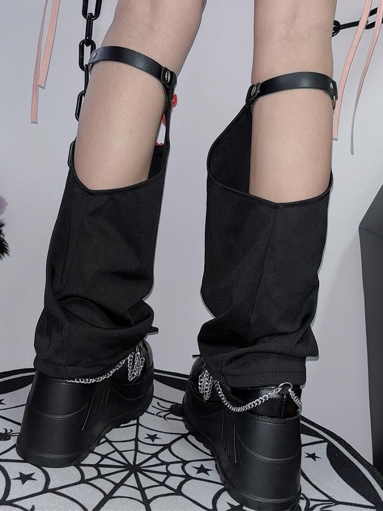 Y2K Beinwärmer SchwarzRot Knotenknopf Cheongsam Stil