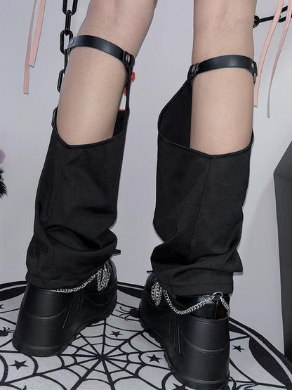 Y2K Beinwärmer SchwarzRot Knotenknopf Cheongsam Stil