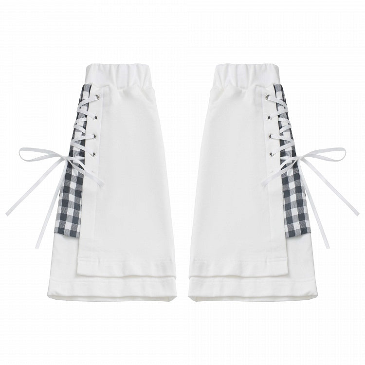 White Plaid Pattern Lace-up Details Leg Warmers