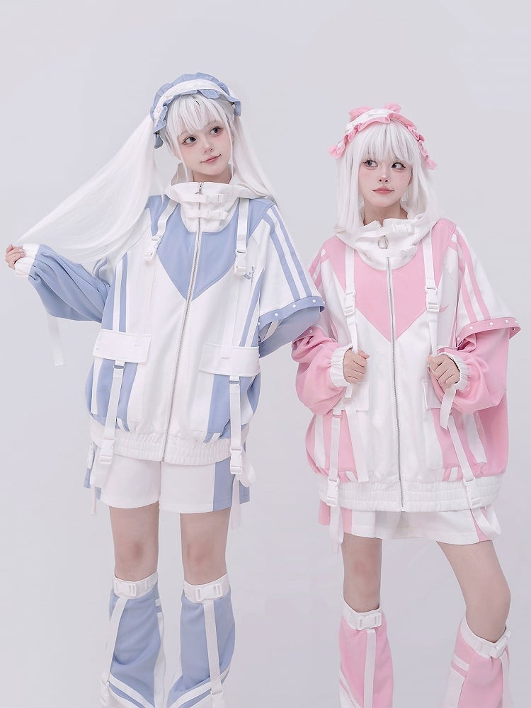 White Pink Techwear Shorts Colorblock and