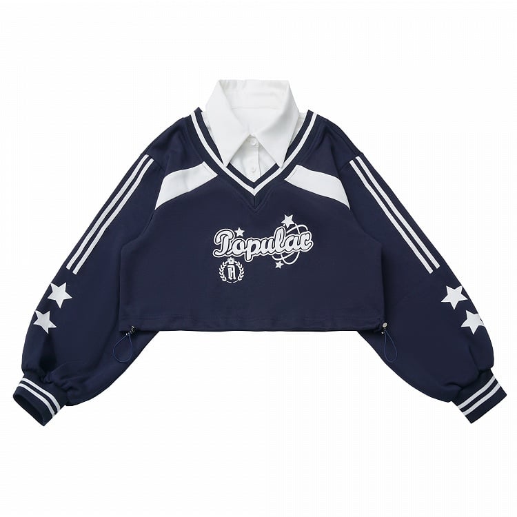 with Collegiate Version Faux Wine Long/Short Blue Star Sweatshirt Red/Navy Two-Piece Print in