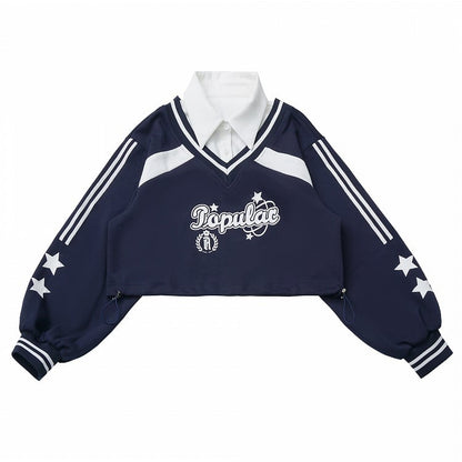 with Collegiate Version Faux Wine Long/Short Blue Star Sweatshirt Red/Navy Two-Piece Print in