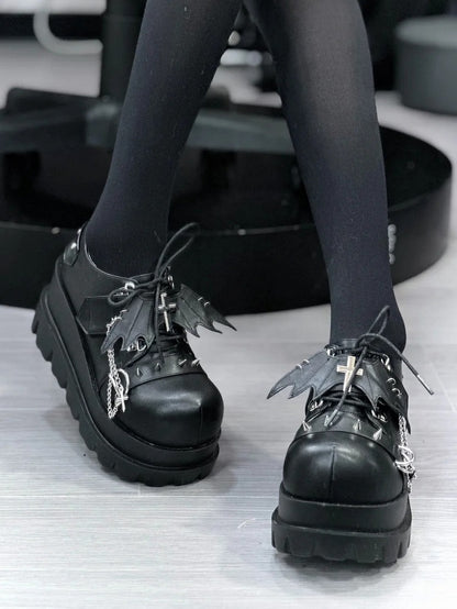 Chain Platforms Black Leather Charm PU Cross with Hybrid Detachable Embellishments Punk Stud in Fastening Matte