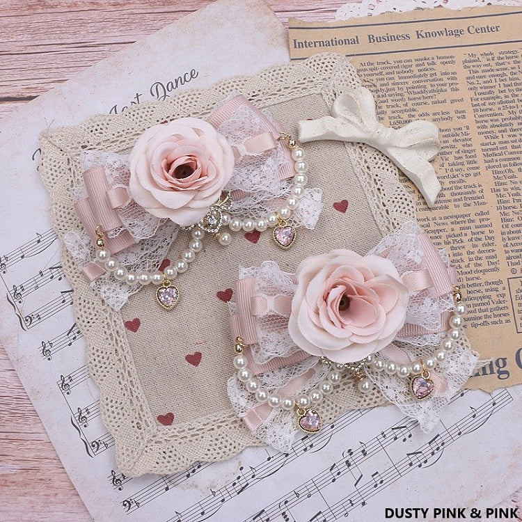 Floral Color Kei Pearl Hairclip 6 Options Chain Jirai Bowknot