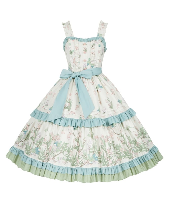 Skirt Bird Kei Lolita Jumper Print Natural Waist with Belt and Floral