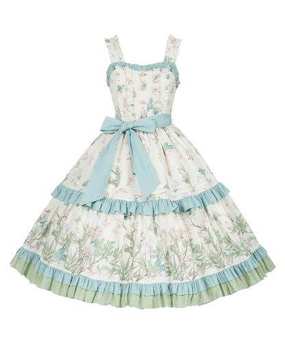 Skirt Bird Kei Lolita Jumper Print Natural Waist with Belt and Floral