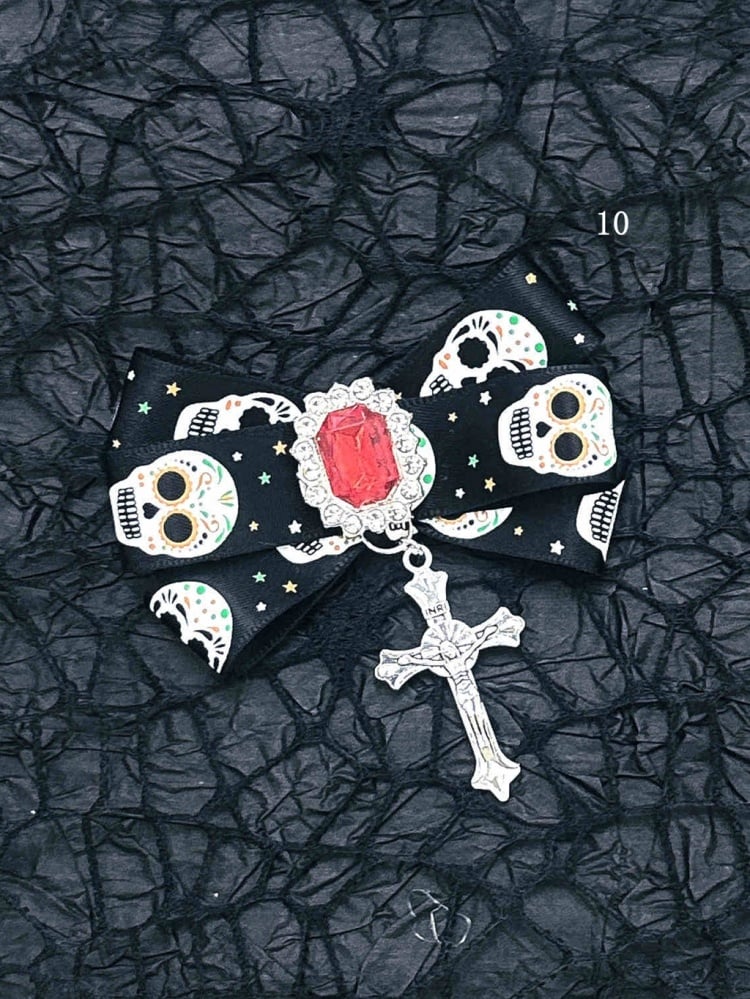 Schwarz-rote Halloween-Jirai-Kei-Haarspangen mit Schleife