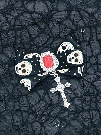 Schwarz-rote Halloween-Jirai-Kei-Haarspangen mit Schleife