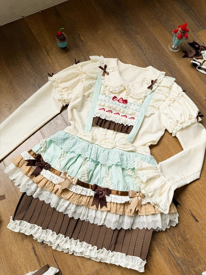 Bodice Sweet Mint Cupcake Overall Lolita Cake Hem Skirt Green Strawberry Chocolate Embroidery