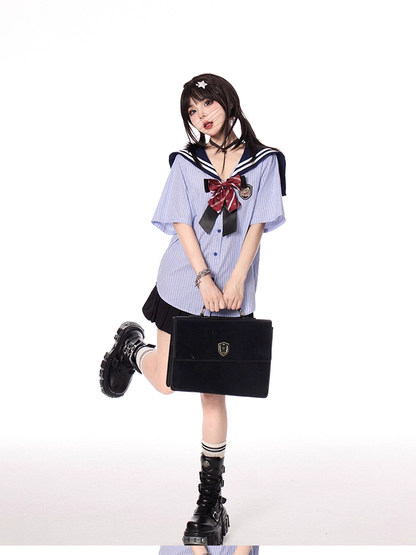 プリーツスカートスタイル ダブルハートバックル ブラック プレッピー