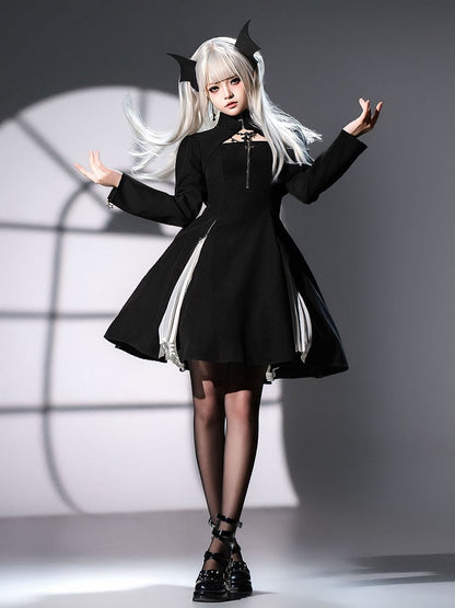 + JSK Sleeves Top Slim Black Cropped Long Lolita Dress Fit Gothic Waist