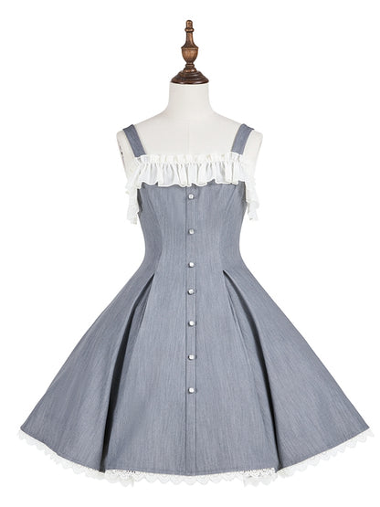 Fit Fashion Taille Lolita Grau Kleid Elegant Slim