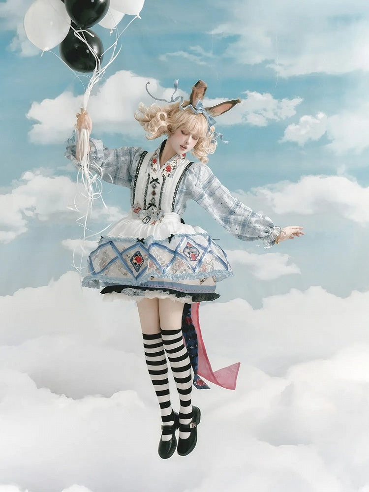 Chinese Elements Lolita Long Sleeve Dress with Lace Apron Alice in Wonderland Theme - Zao Jing Ji
