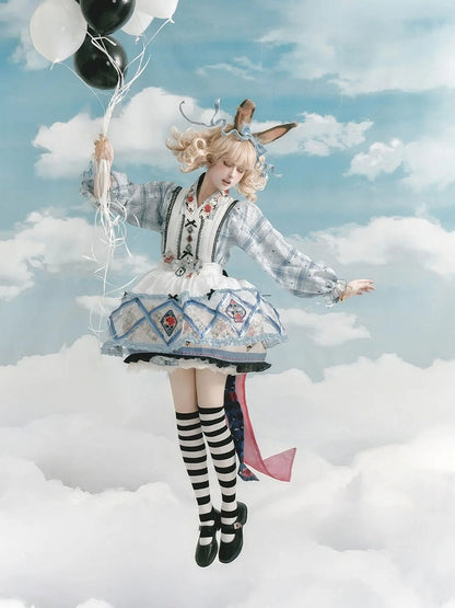 Chinese Elements Lolita Long Sleeve Dress with Lace Apron Alice in Wonderland Theme - Zao Jing Ji
