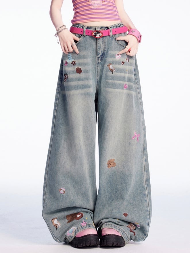 Print Light Blue Low Cartoon Sticker Vintage