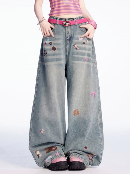 Print Light Blue Low Cartoon Sticker Vintage