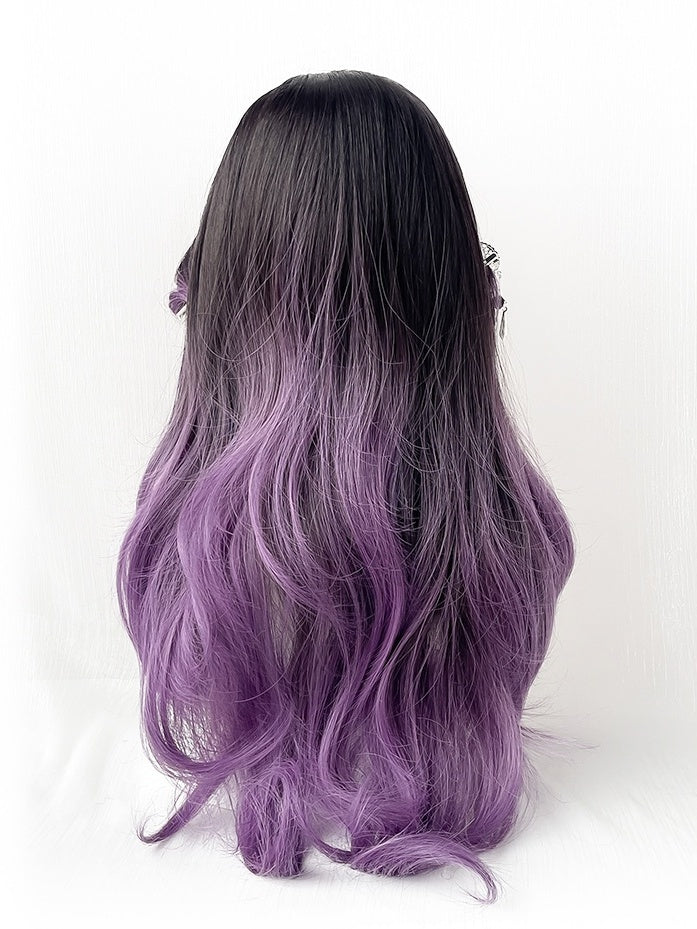 黒紫のオンブレロングウェーブ合成ウィッグ（カーテンバング付き）
