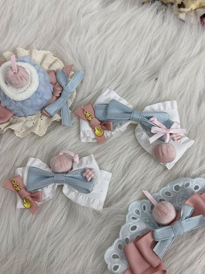 Hairclips with Charm Lolita Blue/Brown Bow Golden Sweet