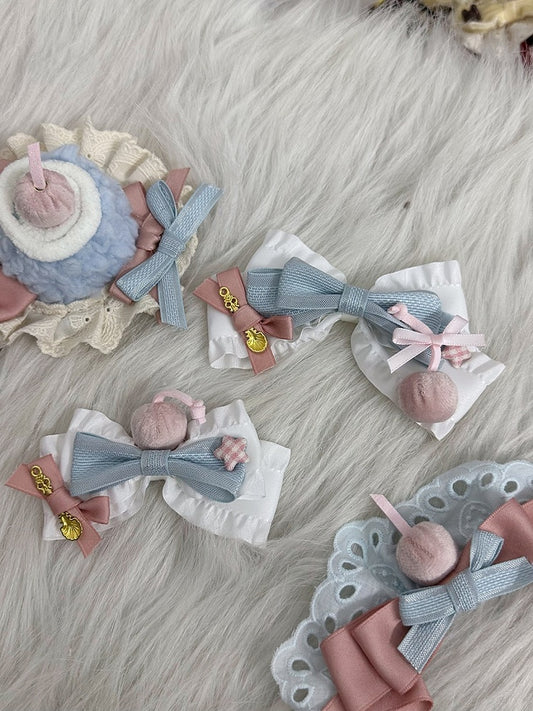 Hairclips with Charm Lolita Blue/Brown Bow Golden Sweet
