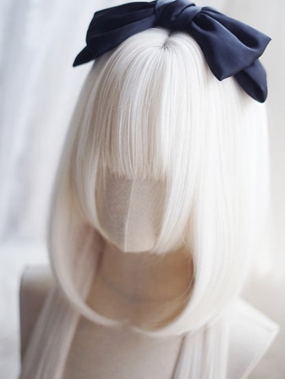 Milchweiß/Karamell/Orange/Pink &amp; Schwarz, hüftlange, glatte Perücke mit vollem Pony