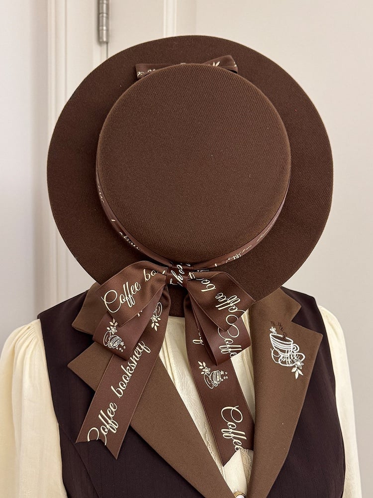 Brown Elegant Lolita Flat Hat Bow Accents - Dream Whale