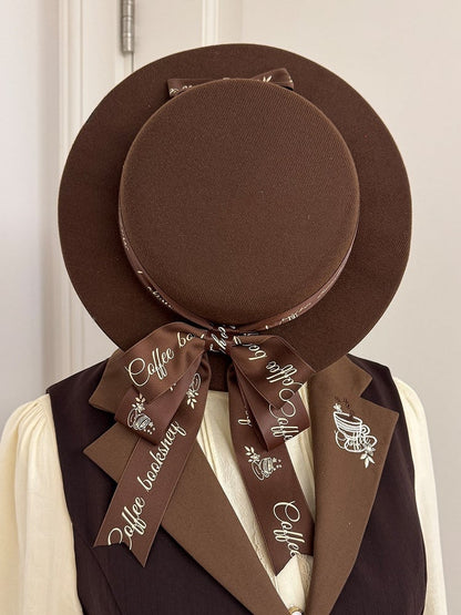 Brown Elegant Lolita Flat Hat Bow Accents - Dream Whale