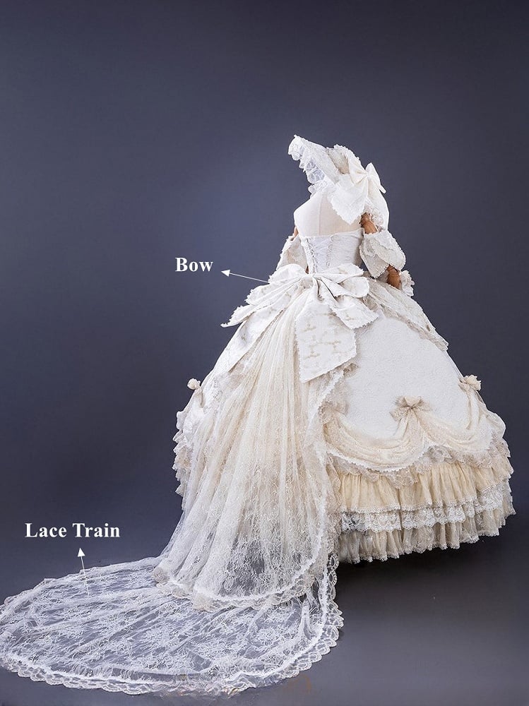 Ruffles Gown Lolita and Version Details Off-Shoulder Hime Hanayome Layered Bow with Champagne Long Lace