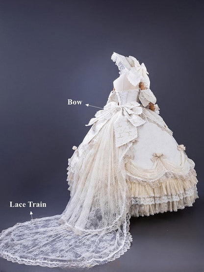 Ruffles Gown Lolita and Version Details Off-Shoulder Hime Hanayome Layered Bow with Champagne Long Lace