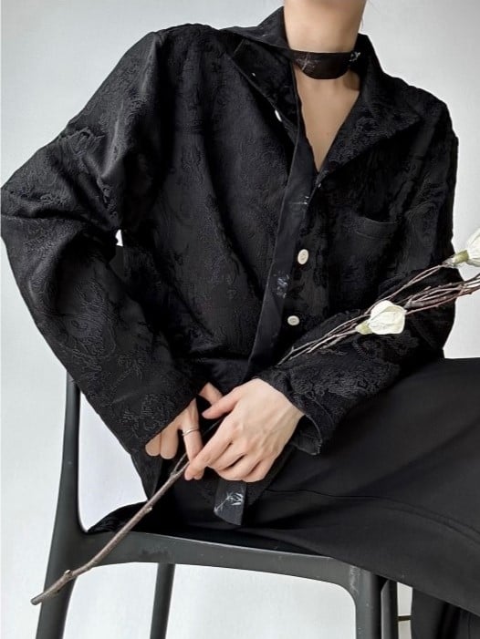 with Black Mandarin Floral Collar Shirt Embroidery Long-Sleeve Lolita Ouji