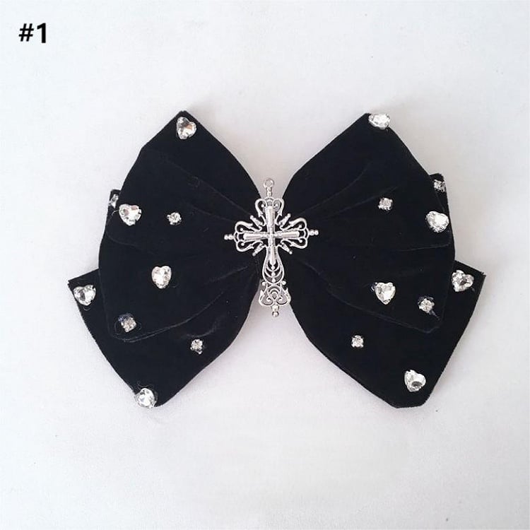 Heart Hairclip Option Rhinestone Decorated Cross Black 2