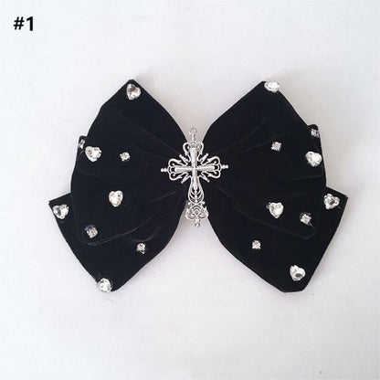 Heart Hairclip Option Rhinestone Decorated Cross Black 2