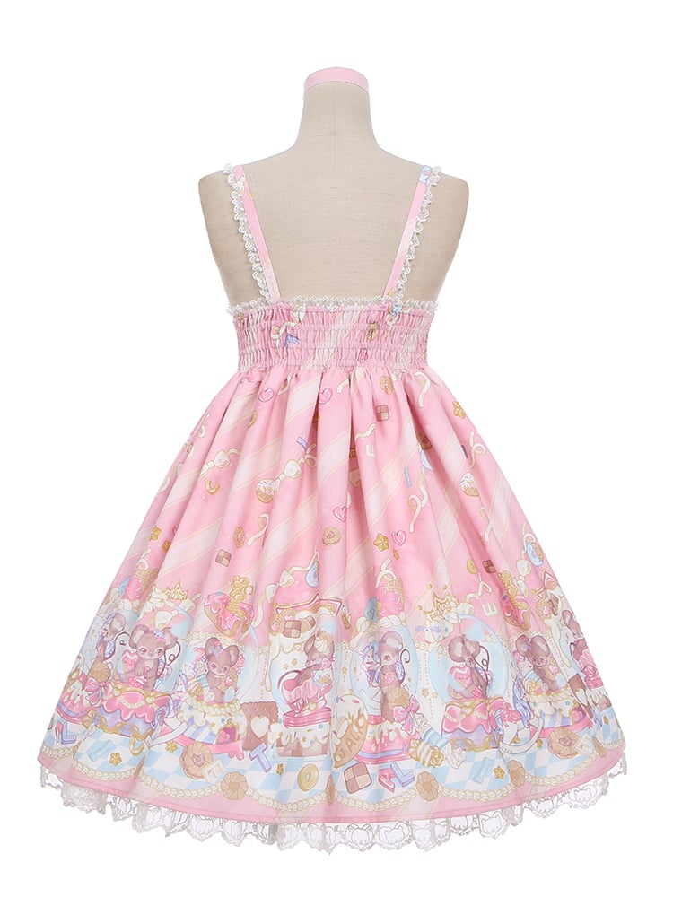 Ears Bow Pink Big Neckline JSK Sweet Lolita Dress Adorable Mouse Print Mouse Design