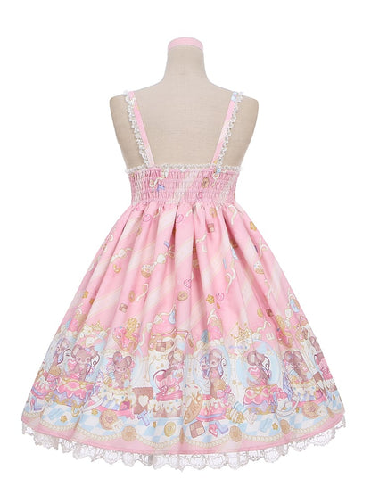 Ears Bow Pink Big Neckline JSK Sweet Lolita Dress Adorable Mouse Print Mouse Design