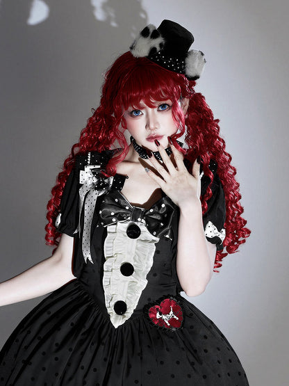 Black White Polka Dot Gothic Lolita Mini Hat with Plush Ear Accents - Tan Tuan