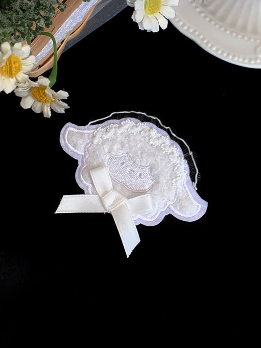 White Lamb Embroidery Hairclip