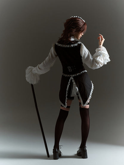 Corset Belt Waist Black and White Striped Bloomer Shorts - Castle Too