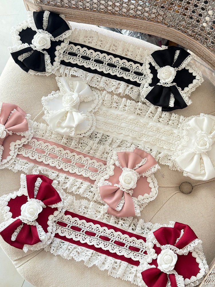 Lace Heart-Shaped Red White Detachable Hairclips Hairband with