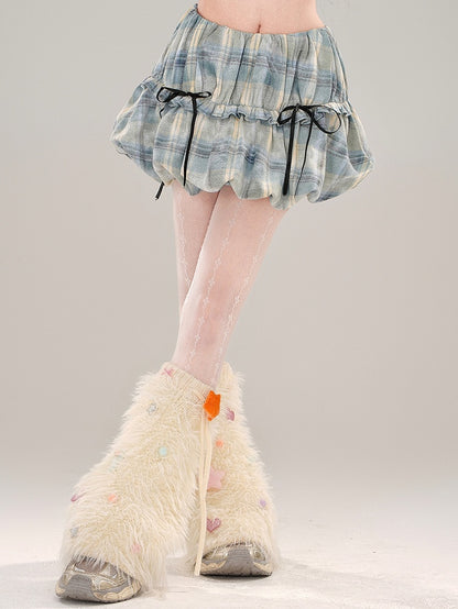ブルーディテールスカート チェック柄 バブル ボウノット