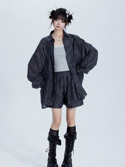 Casual Tencel Soft Elastic-Waist in Gray Fabric Shorts