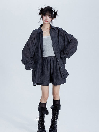 Soft Shorts Fabric Gray Casual Elastic-Waist Tencel in