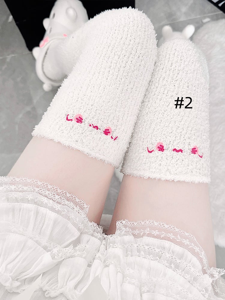 スイートロリータ刺繍コーラルフリースオーバーニーストッキング