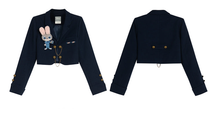Preppy Cropped Blazer im Kettendesign Dunkelblau