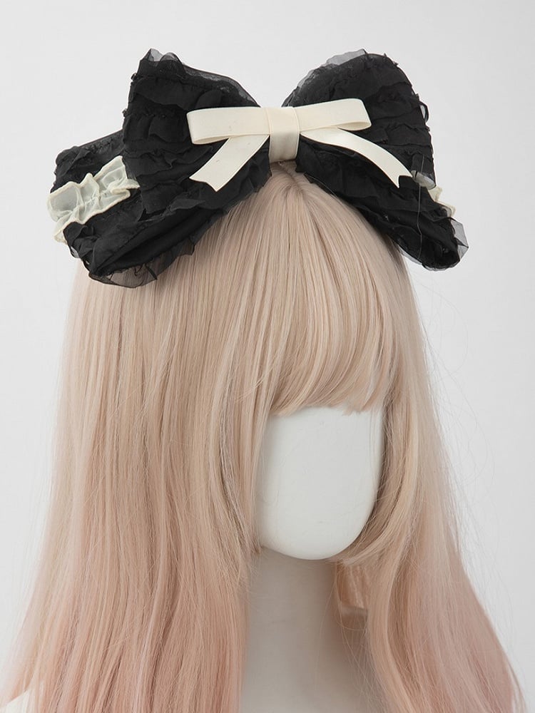 Sweet Black Beige Hairclip Bow Lolita