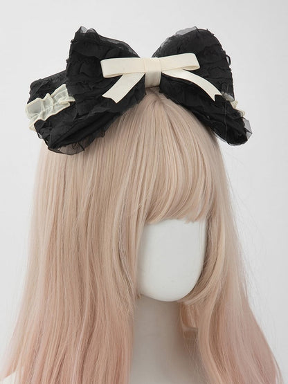 Sweet Black Beige Hairclip Bow Lolita