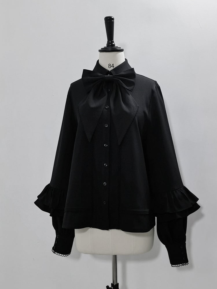 Ouji Black Shirt Sleeves Lolita with Bowtie Long Bishop