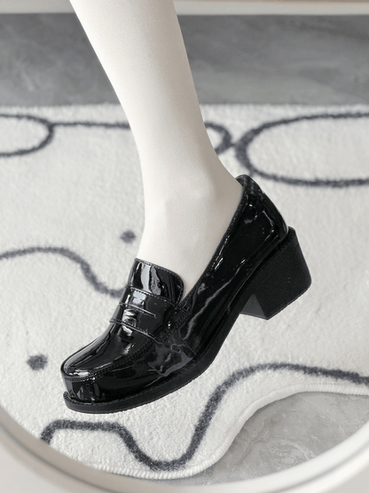 for Slip-On PU Shoes Academic Style Design Mid-Heel Black School -