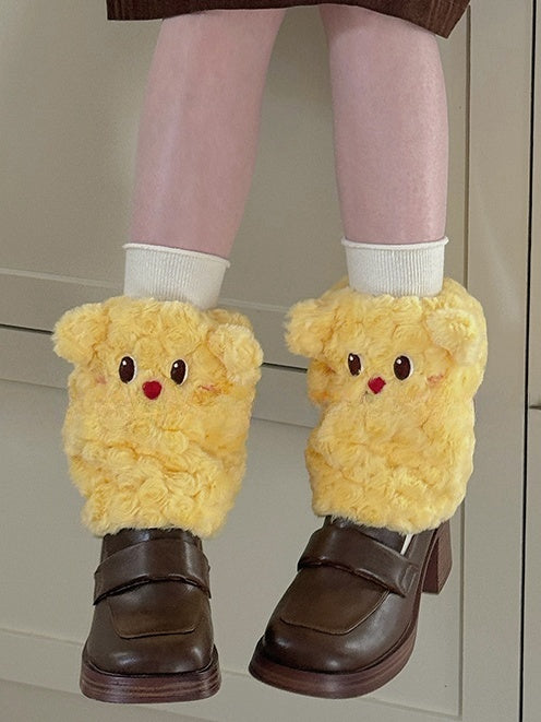 Gelbe süße Bären-Plüsch-Beinwärmer