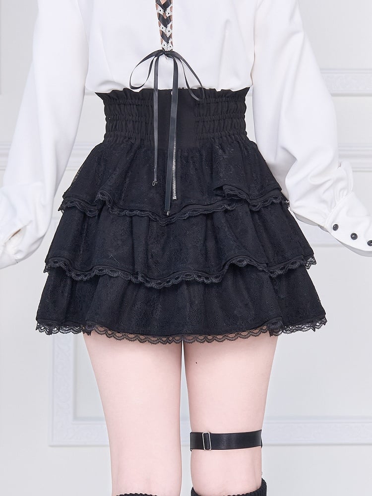 Skirt Lace Cross with Kei Tiered Jirai and Black Heart Embroidery