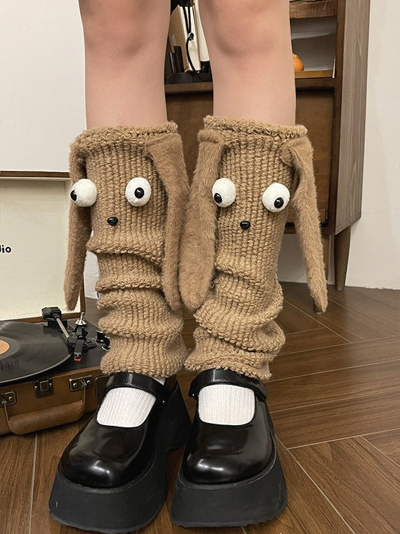 White/Black/Brown Sweet Puppy Ear Plush Leg Warmers
