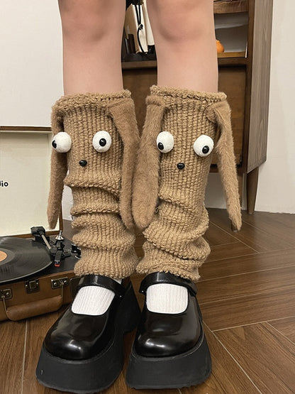 White/Black/Brown Sweet Puppy Ear Plush Leg Warmers